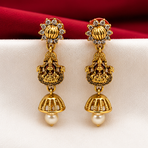 Matte finishing Lord Lakshmi with (Jhumka) white pearl drop Earring