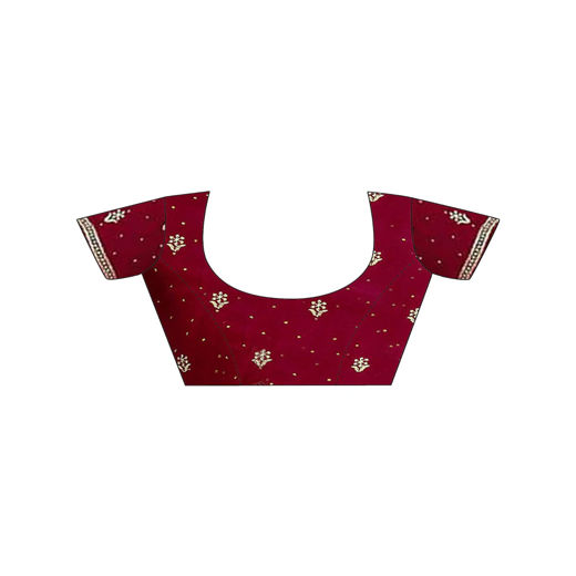 Dark Red Silk Embroidery Embellished Saree - Image 2
