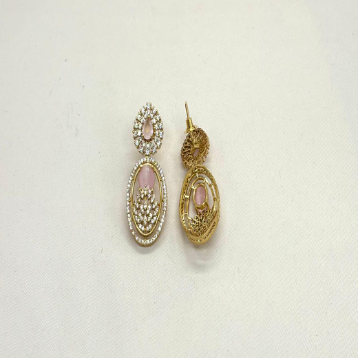 Two-tone finish pink  zircon beaded Short Necklace - Image 3