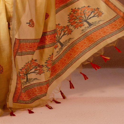 Mustard Yellow Chanderi Cotton Woven Saree - Image 3