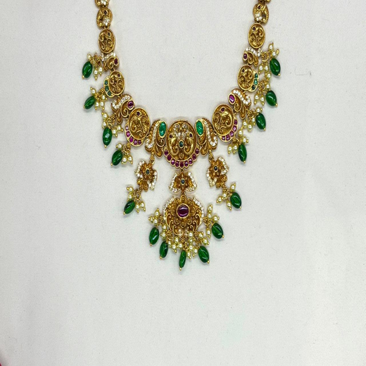 Classic antique finish adorned green stones short Necklace - Image 2
