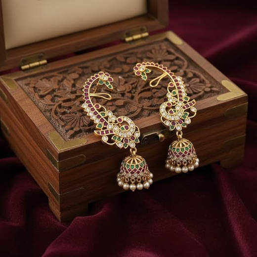 Gold Earcuff Jhumakas - Image 3