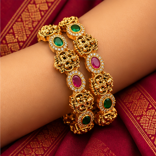 Matte Finishing Lord Lakshmi With Multi-Stones Bangle - Image 4