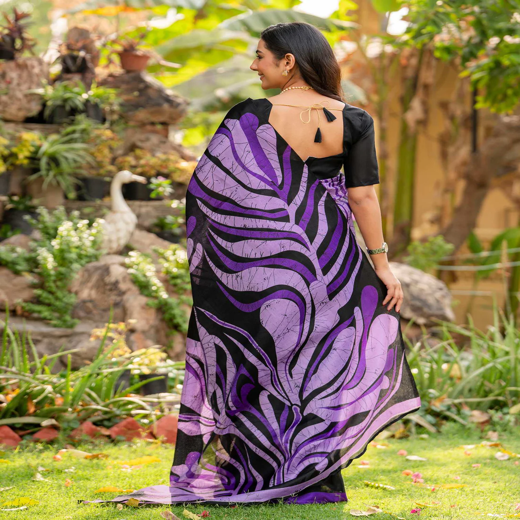 Black Khadi Printed Saree - Image 4