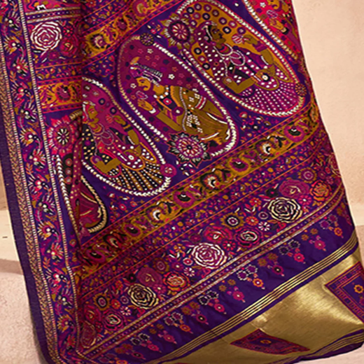 Purple Silk Woven Patola Saree - Image 3