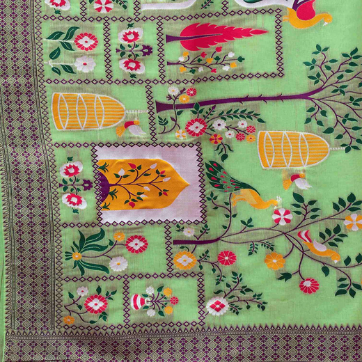 Light Green Chanderi Woven Saree - Image 3