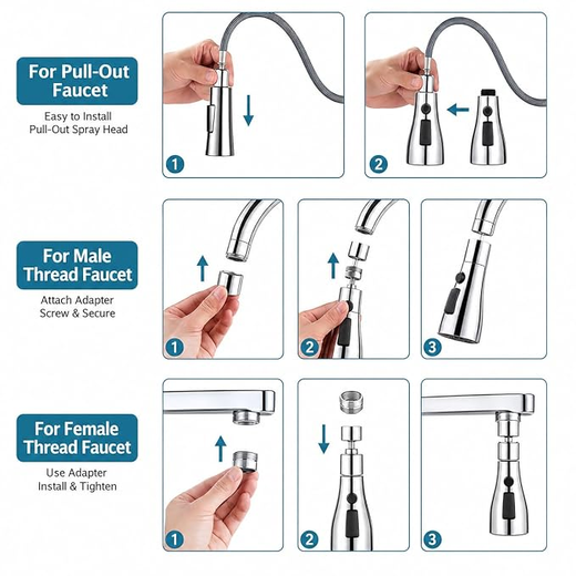 Kitchen Tap Extender with 360° Rotating Faucet Sprayer Attachment - Image 3