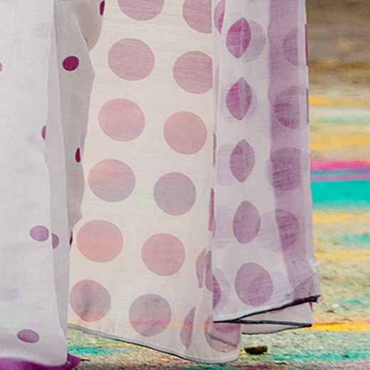 White Linen Printed Saree - Image 3