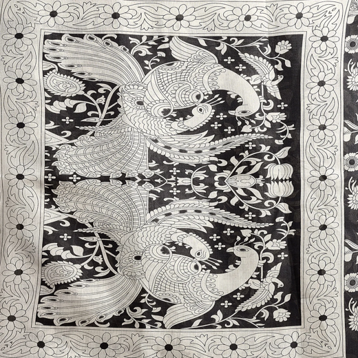 Black Cotton Blend Printed Saree - Image 3