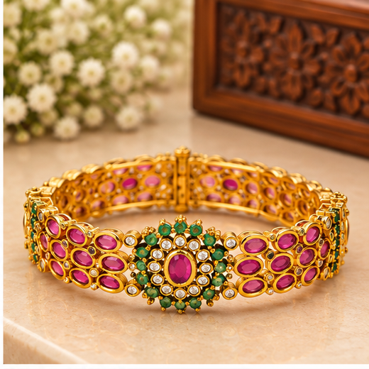 Matte Finish Kempu Sones With Flower Design (Kada)Bangle - Image 2