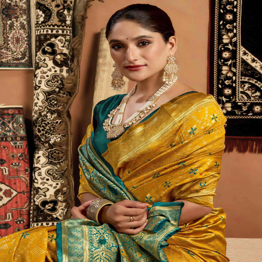 Shweta Tiwari Amber Yellow Banarasi Silk Saree - Image 2