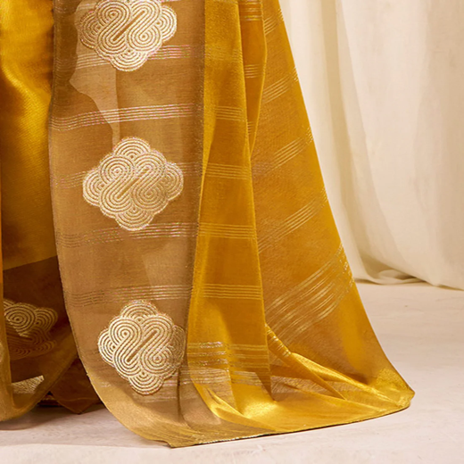 Yellow Tissue Silk Woven Saree - Image 3