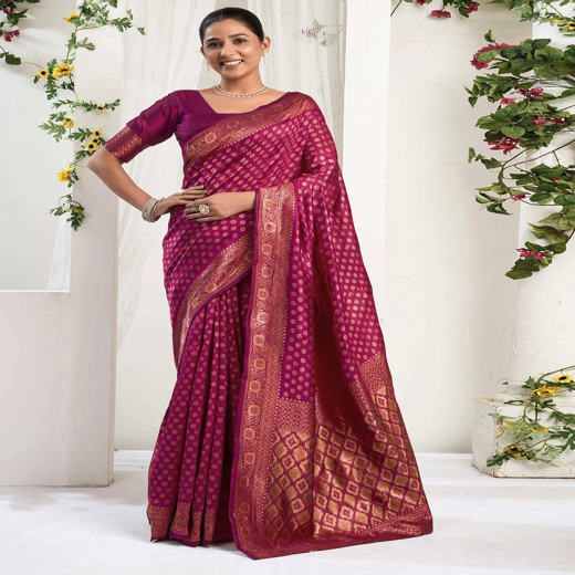 Rani Pink Silk Woven Banarasi Saree