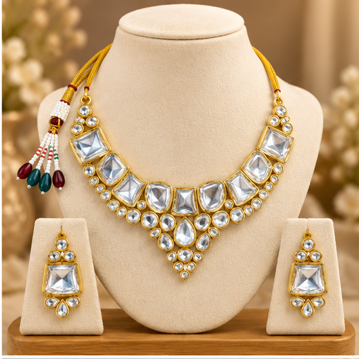 Gold-toned White Kundan Stone heavy Choker - Image 2