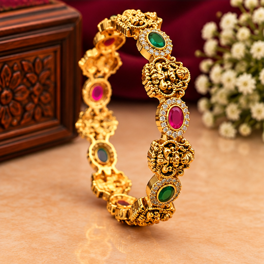 Matte Finishing Lord Lakshmi With Multi-Stones Bangle - Image 3