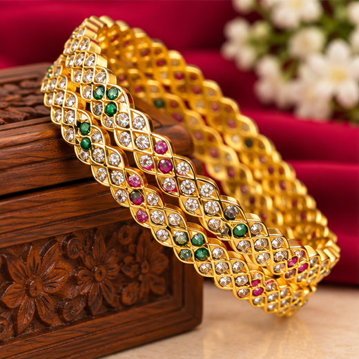Premium Panchaloham AD And Green And Red Sones Bangle - Image 3