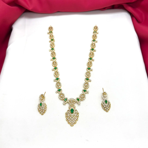 Matte finishing Green Leaf Designed with stones Long Necklace