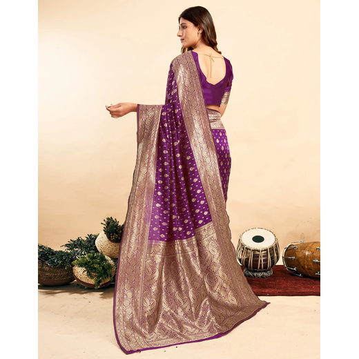 Dark Purple Silk Woven Banarasi Saree - Image 4