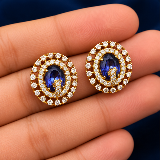 Victorian Finish American Diamonds With Purple Stone Stud Earring - Image 3
