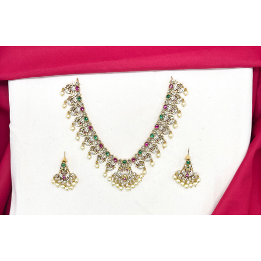 Victorian finishing peacock design with multi-stones Short Necklace - Image 2