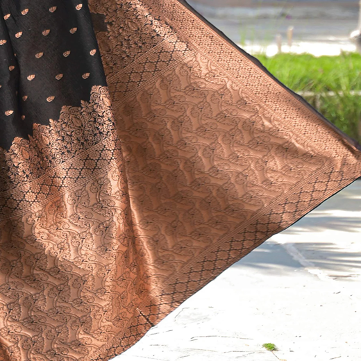Black Silk Woven Banarasi Saree - Image 2