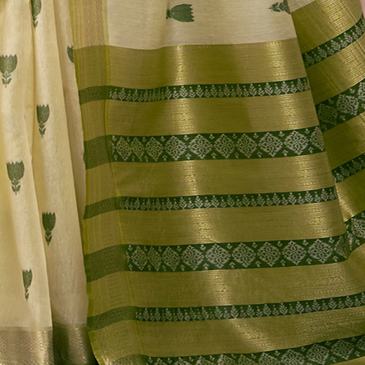 Light Green Cotton Woven Saree - Image 2