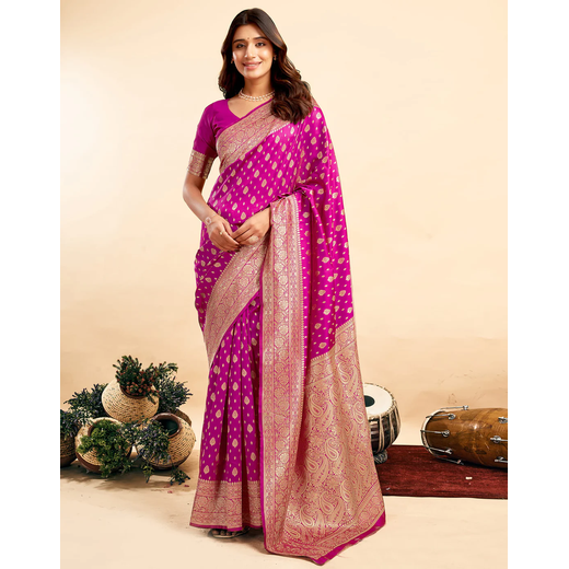 Magenta Silk Woven Banarasi Saree