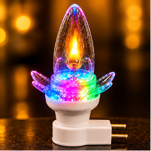 Flower Design LED Flickering Plug In Night Lamp (Size: 12cm)