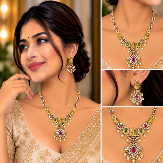 Gold Lord Lakshmi Short Necklace - Image 4
