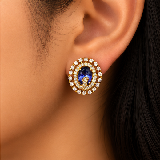 Victorian Finish American Diamonds With Purple Stone Stud Earring - Image 4