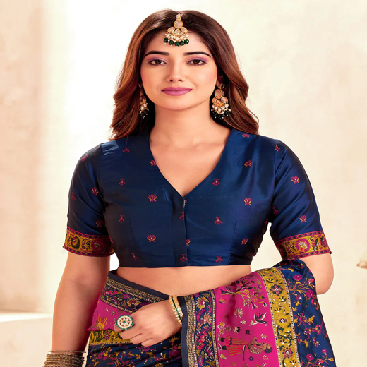 Navy Blue Silk Woven Patola Saree - Image 2
