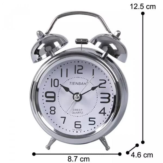 Silver Twin Bell Alarm Clock - Image 4