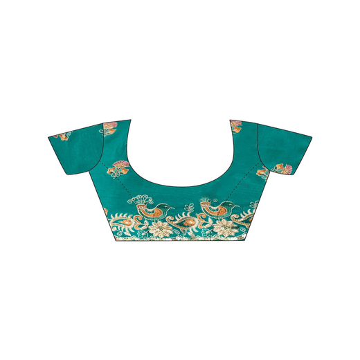 Teal Green Silk Embroidery Saree - Image 2