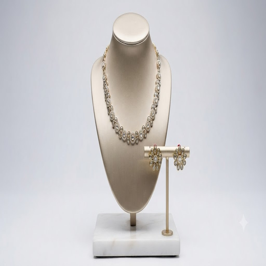 Matte finishing American Diamonds with White stones Short Necklace