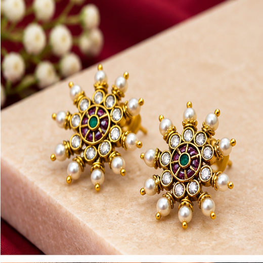 Matte finishing Green stone Handcrafted Stud - Image 2