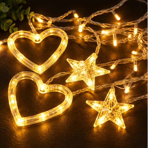 6*6 Heart & Star Curtain Light With Different Flashing Modes💖 - Image 3