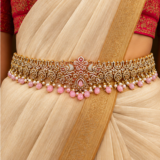 Victorian Finishing With Pink Stones And Peacock Deigned Vaddanam - Image 4