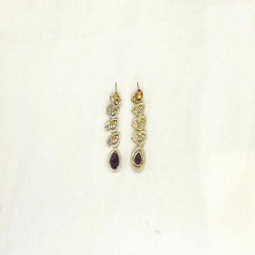 Emerald polki Purple with American Diamond Drop Short Necklace - Image 3