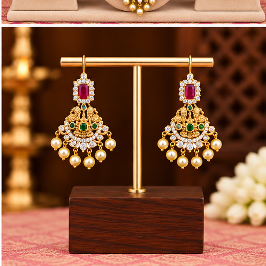 Long Gold Necklace with Pink & Green Stones | Artificial Jewellery - Image 4