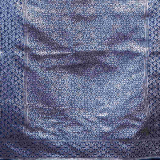 Blue Silk Woven Banarasi Saree - Image 3