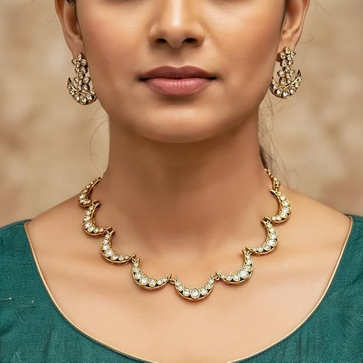 Gold Short Necklace with Traditional Design | Artificial Jewellery - Image 4