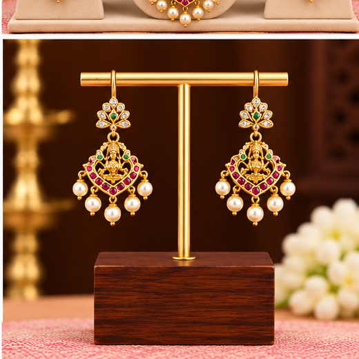 Matte finish lakshmi devi with pearls lomg haram - Image 4