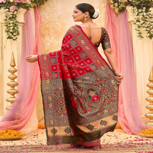 Red Silk Woven Patola Saree - Image 4