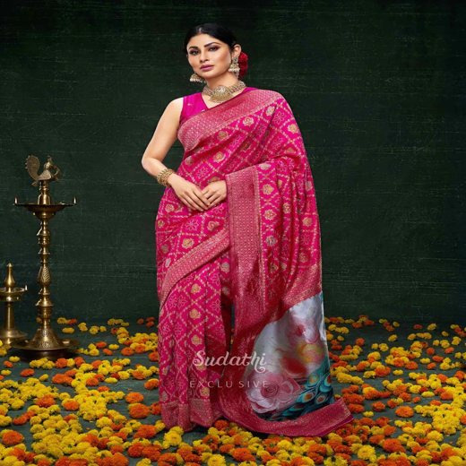 Mouni Roy Rani Pink Silk Woven Banarasi Saree