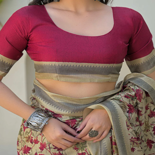 Beige Khadi Printed Saree - Image 2