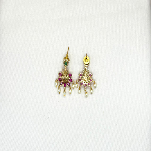 Matte finishing Pink Stones With Lord Lakshmi Short Necklace - Image 3