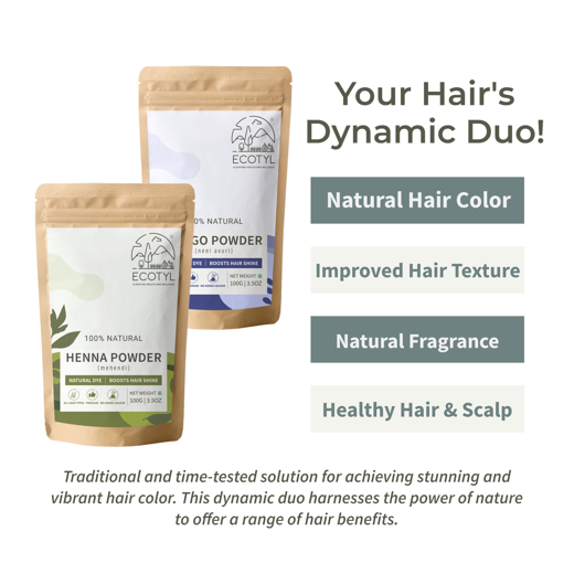 Ecotyl Hair Colour Combo - Henna Powder and Indigo Powder | Natural Hair Dye | 100g Each - Image 2