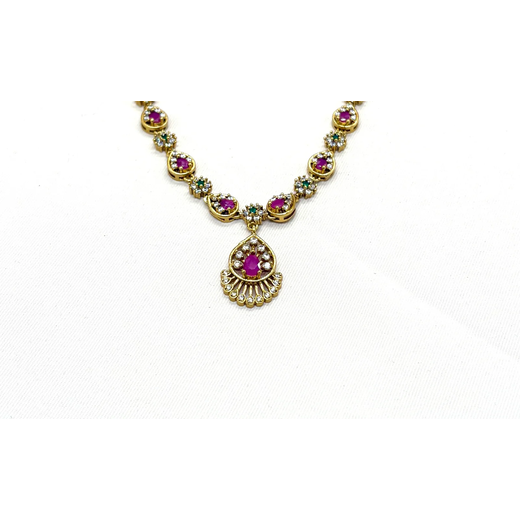 Gold finishing Pink Stones Short Necklace - Image 2