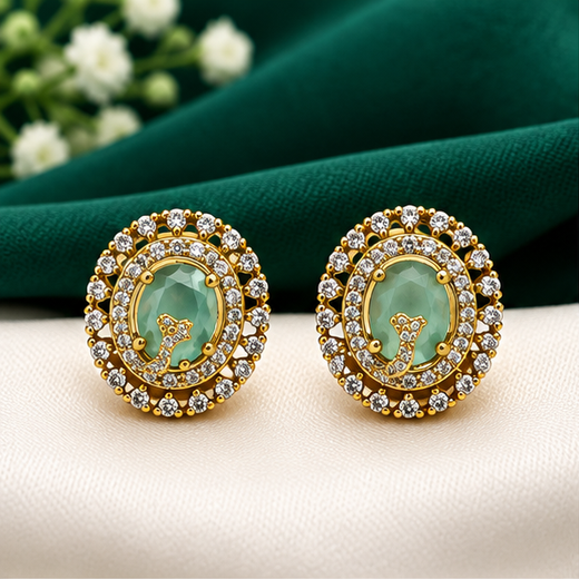 Victorian finish American Diamonds with mint-Green stone stud Earring