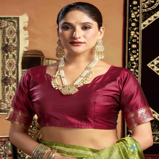 Parrot Green Banarasi Silk Saree - Image 2